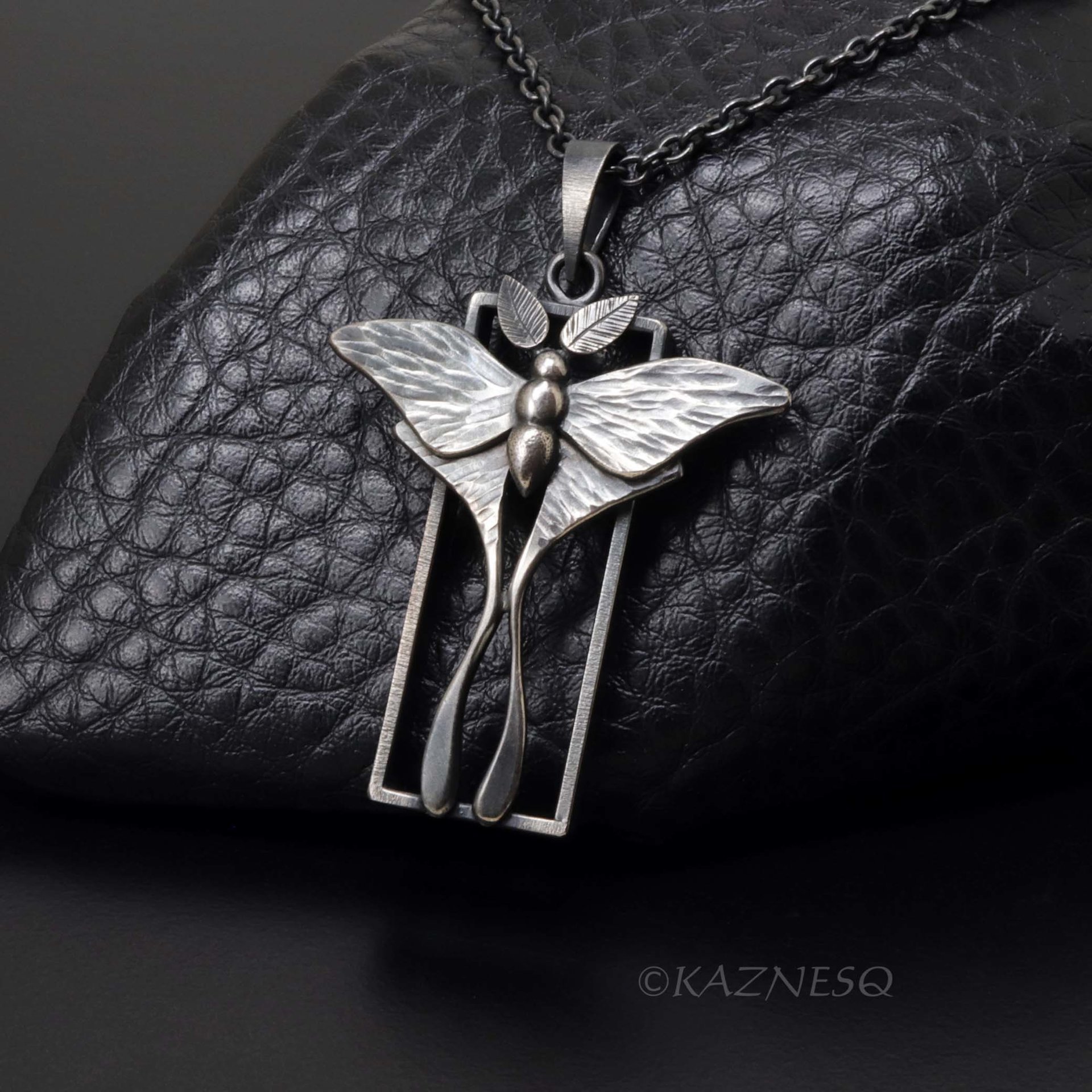 Oxidized Sterling Silver Luna Moth Necklace – Specimen Box Pendant | Artisan Jewelry