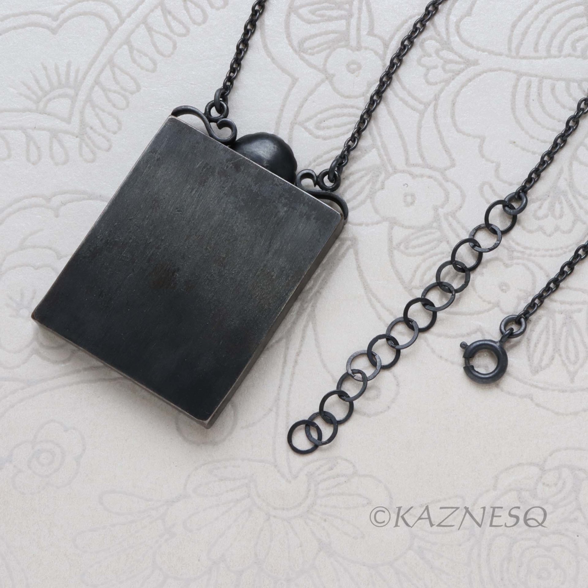 Specimen Box Necklace with Red Hido Copper Flower – Oxidized Silver Statement Jewelry