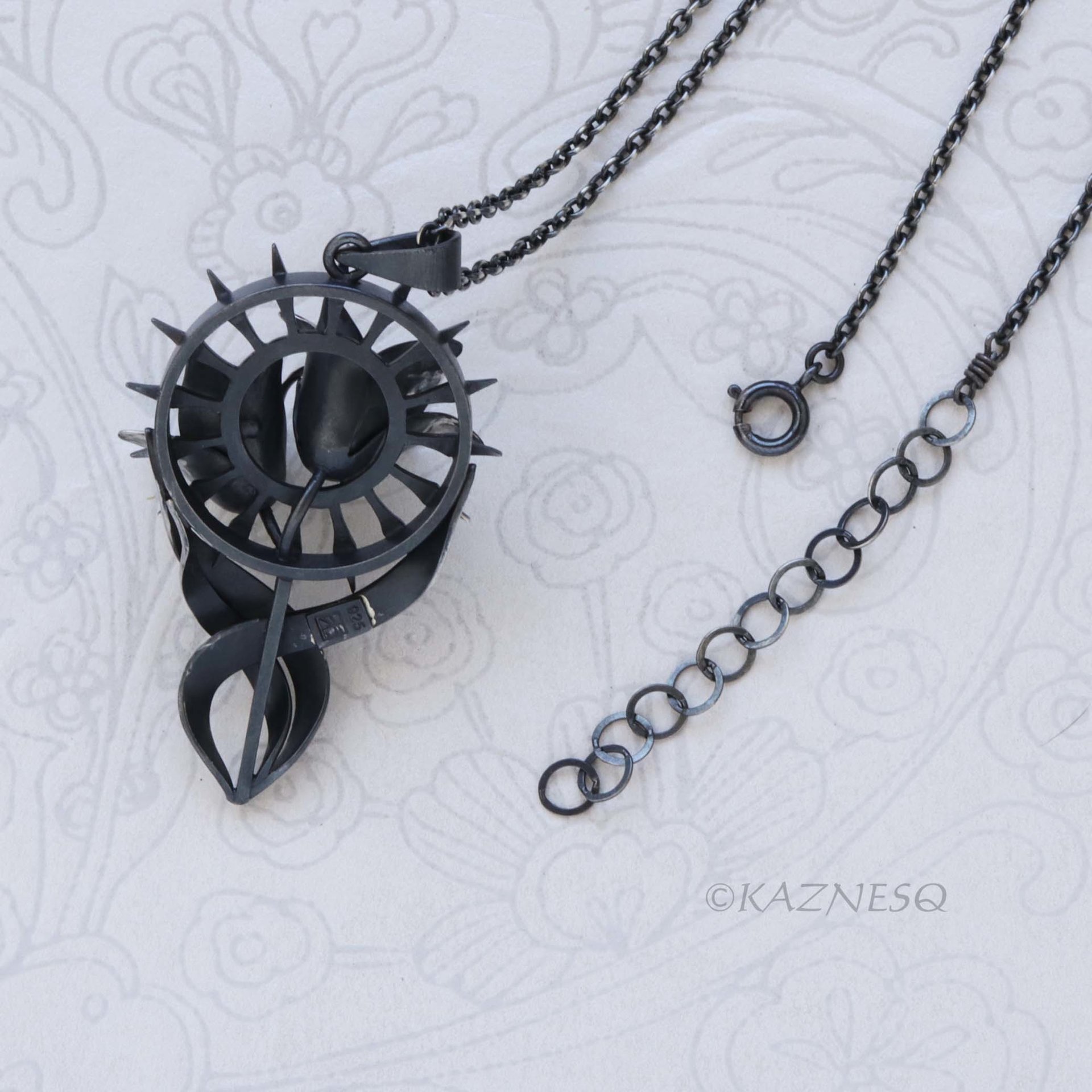 Gothic Lily Pendant Necklace Oxidized Silver Handmade Ironpunk Dark Floral Statement Jewelry