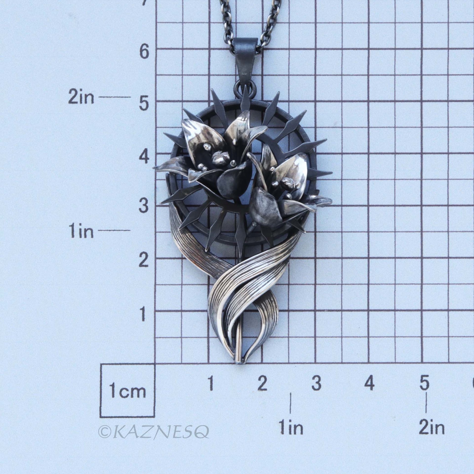 Gothic Lily Pendant Necklace Oxidized Silver Handmade Ironpunk Dark Floral Statement Jewelry
