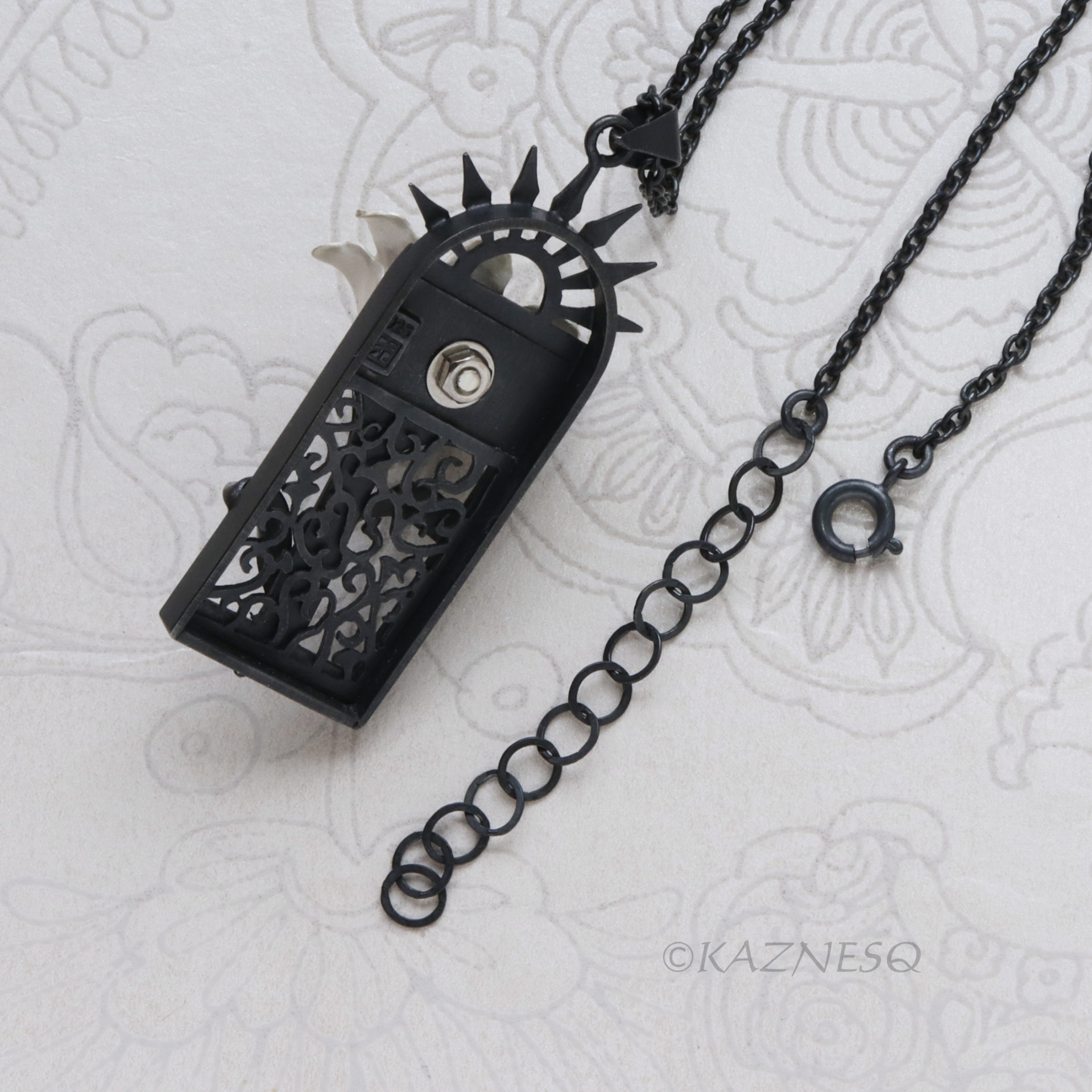 White Lily Flower Pendant Necklace Oxidized Sterling Silver Gothic Ironpunk wearable art Statement Jewelry