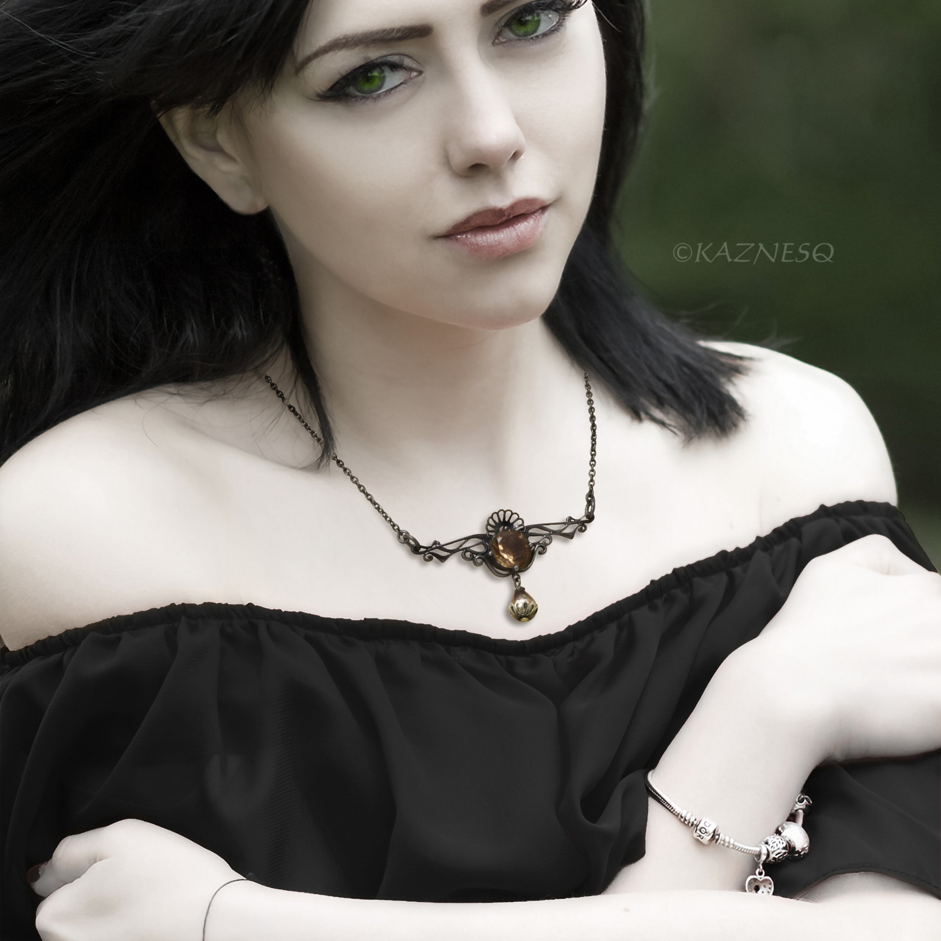 Smoky Quartz Necklace, Gothic Art Nouveau Oxidized Silver, Freshwater Pearl Drop, Dark Statement Jewelry