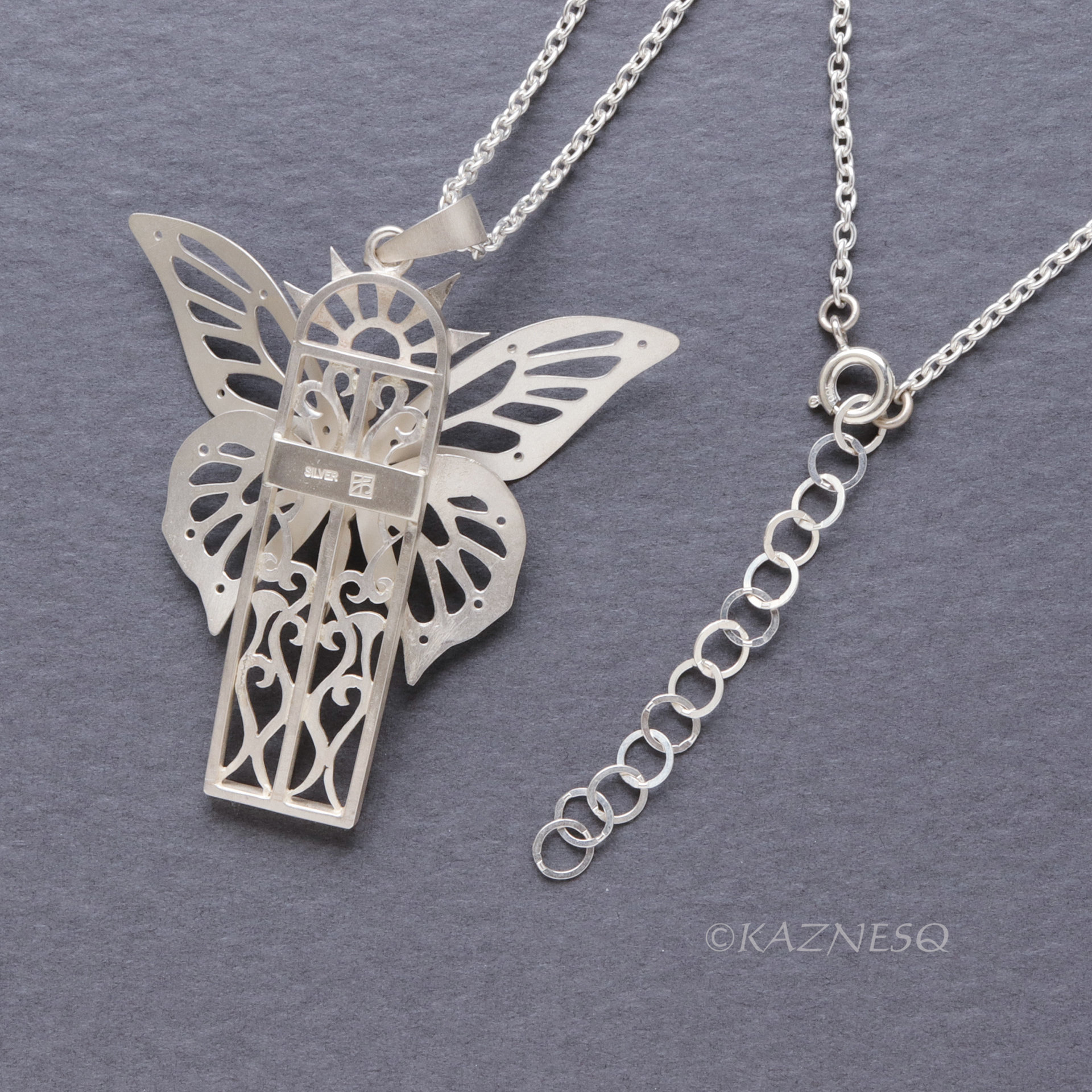 Sterling Silver Butterfly Necklace, Hand Pierced Swallowtail Pendant, Art Nouveau Gothic Jewelry, Matte Statement Necklace