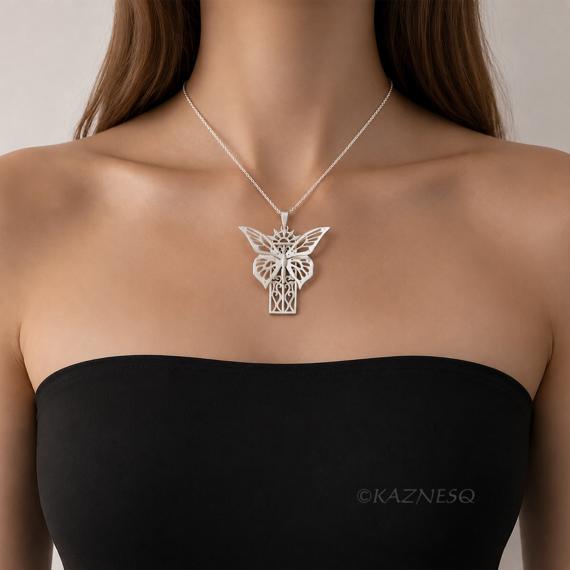 Sterling Silver Butterfly Necklace, Hand Pierced Swallowtail Pendant, Art Nouveau Gothic Jewelry, Matte Statement Necklace