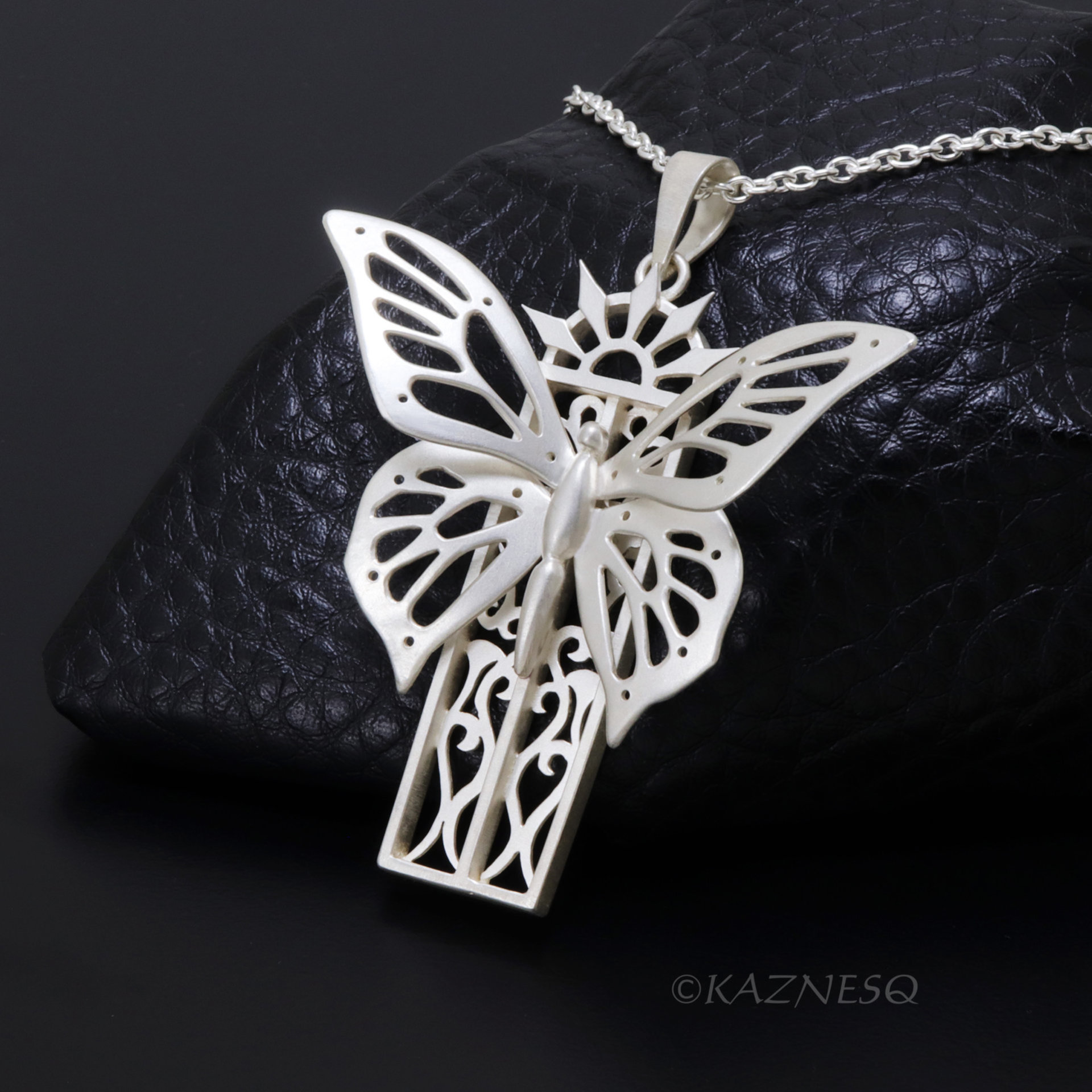 Sterling Silver Butterfly Necklace, Hand Pierced Swallowtail Pendant, Art Nouveau Gothic Jewelry, Matte Statement Necklace