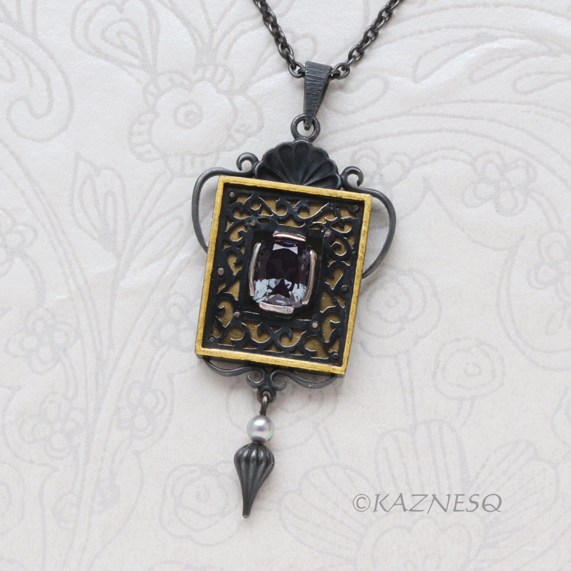 Dark Romantic Purple Spinel Necklace – Gothic Art Nouveau Pendant