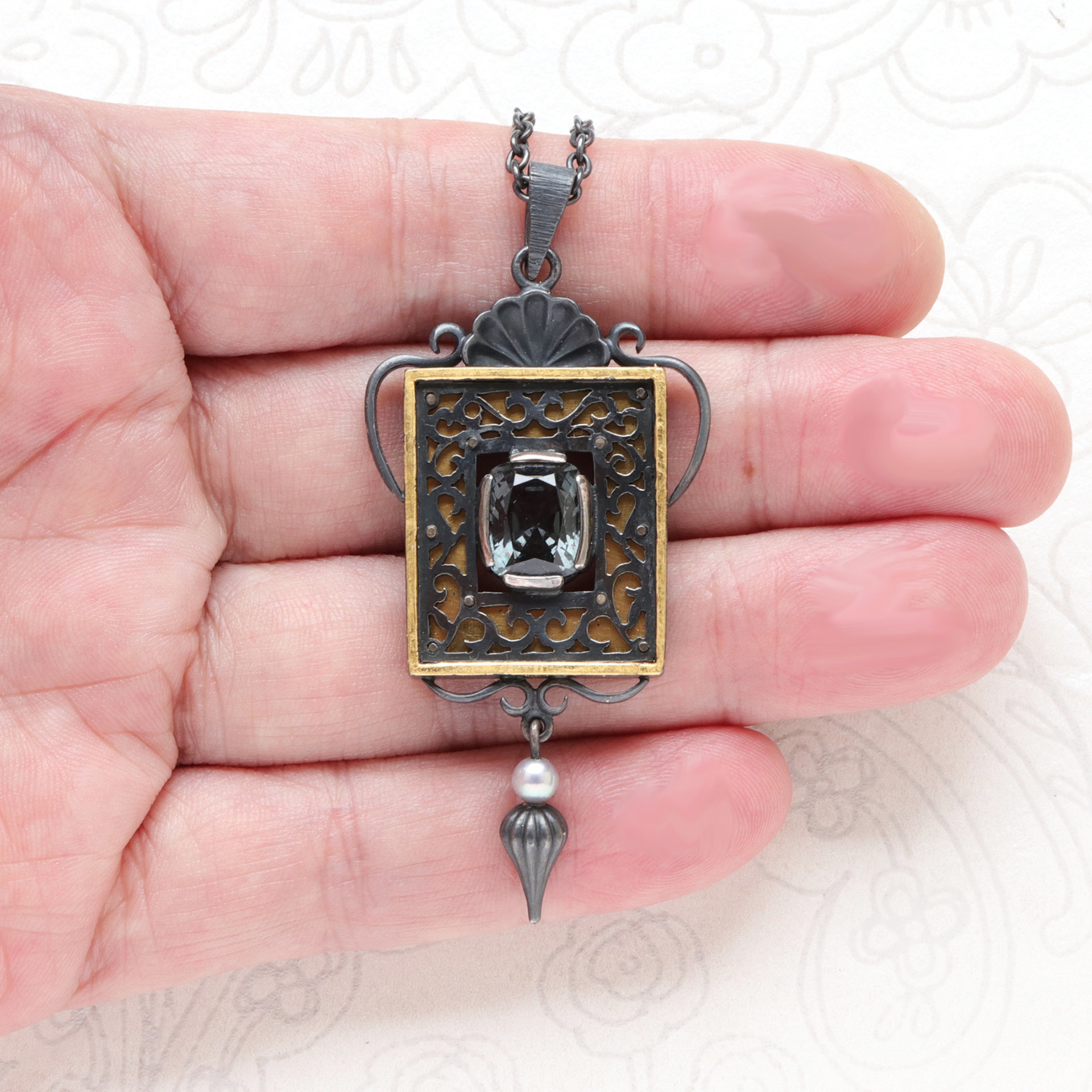 Dark Romantic Purple Spinel Necklace – Gothic Art Nouveau Pendant