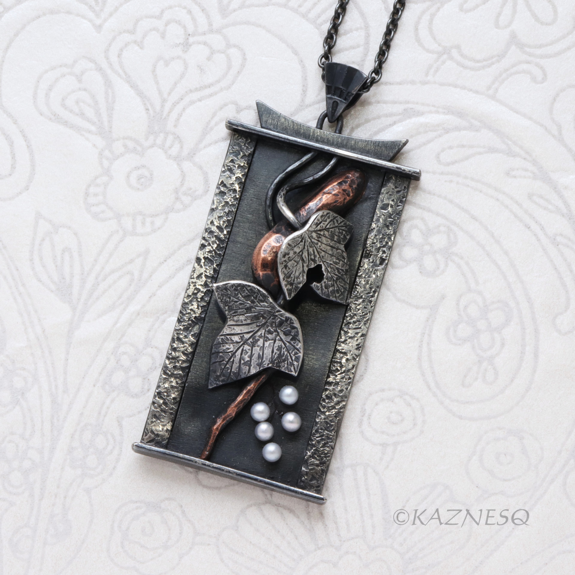 Wabi-Sabi Wild Grape Necklace — oxidized Silver & Copper Nature Inspired Pendant