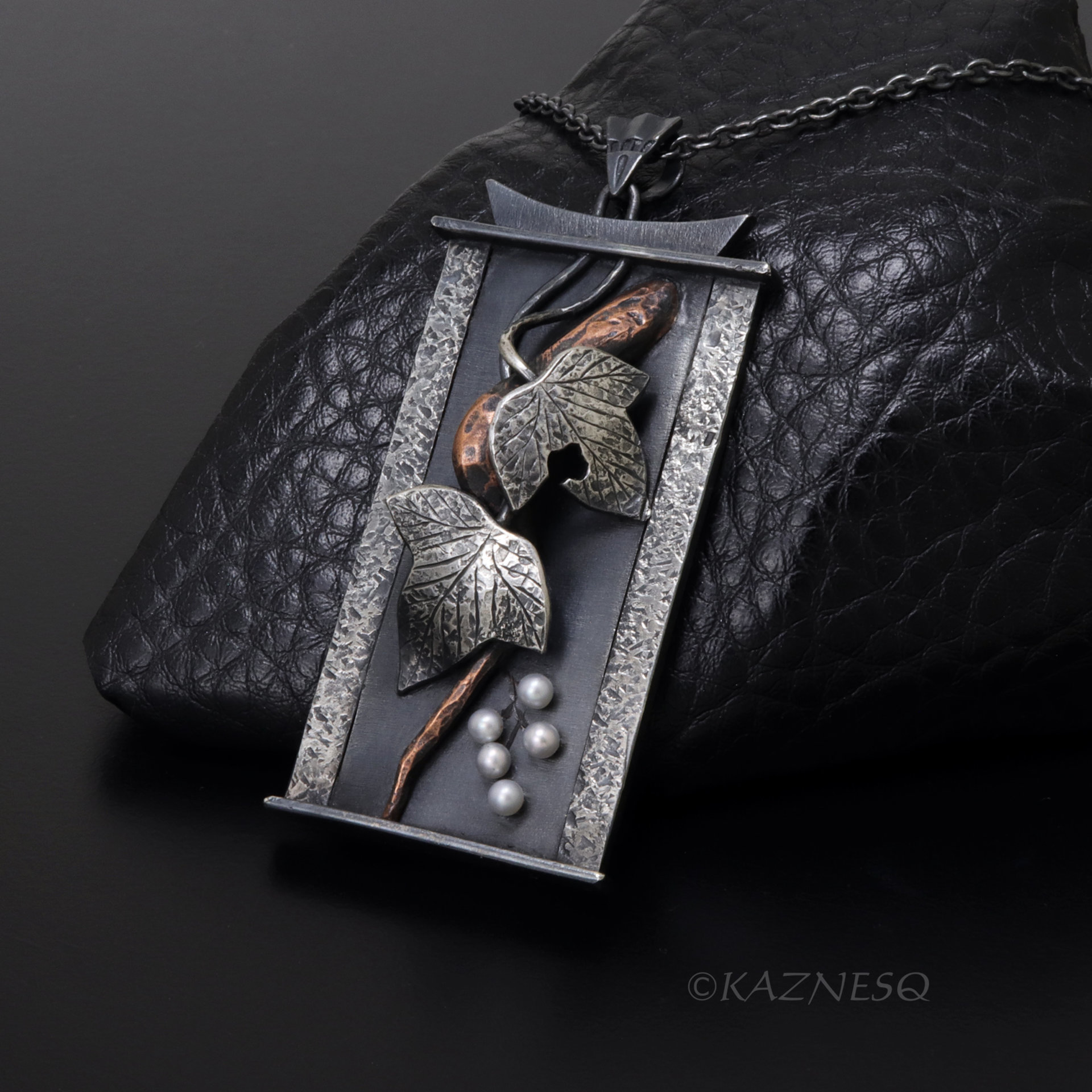 Wabi-Sabi Wild Grape Necklace — oxidized Silver & Copper Nature Inspired Pendant