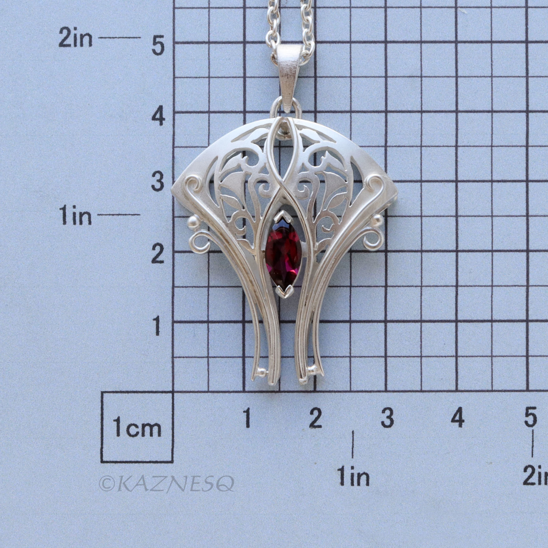 Art Nouveau Rhodolite Garnet Necklace — Handmade Sterling Silver Openwork Necklace