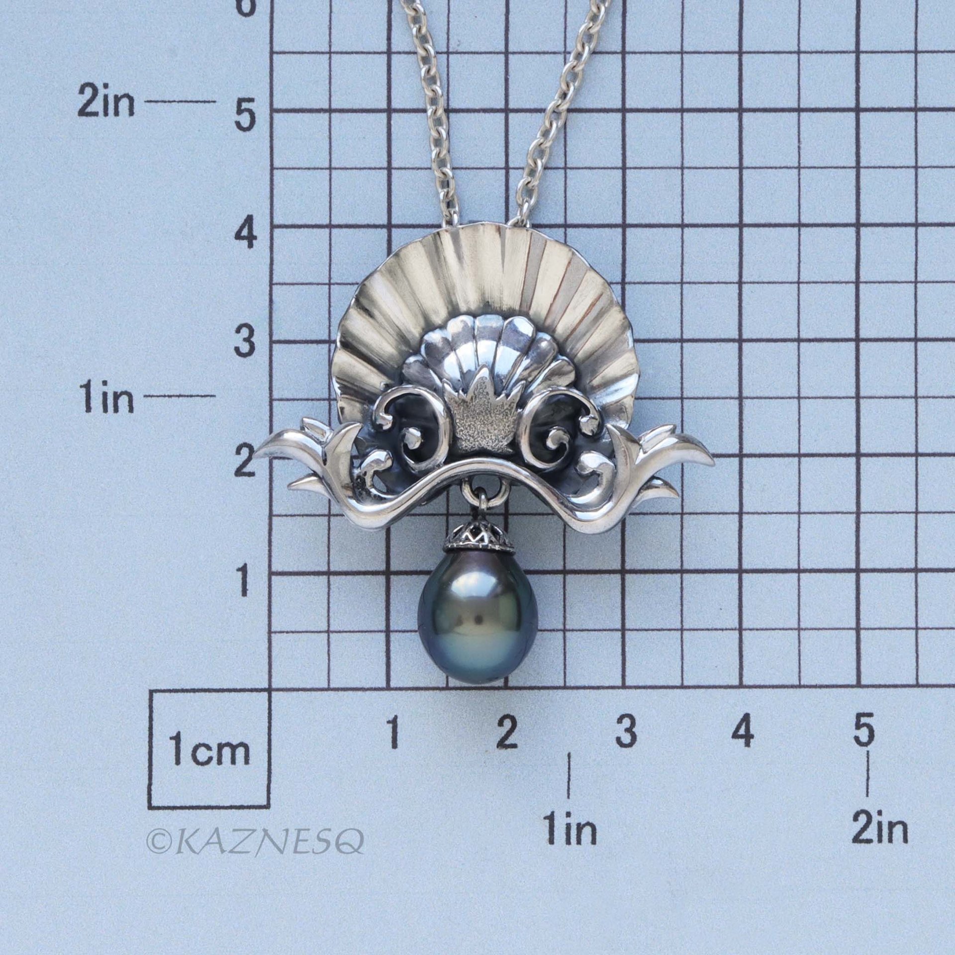 Antique-Style Tahitian Black Pearl Pendant Necklace, Handmade Sterling Silver