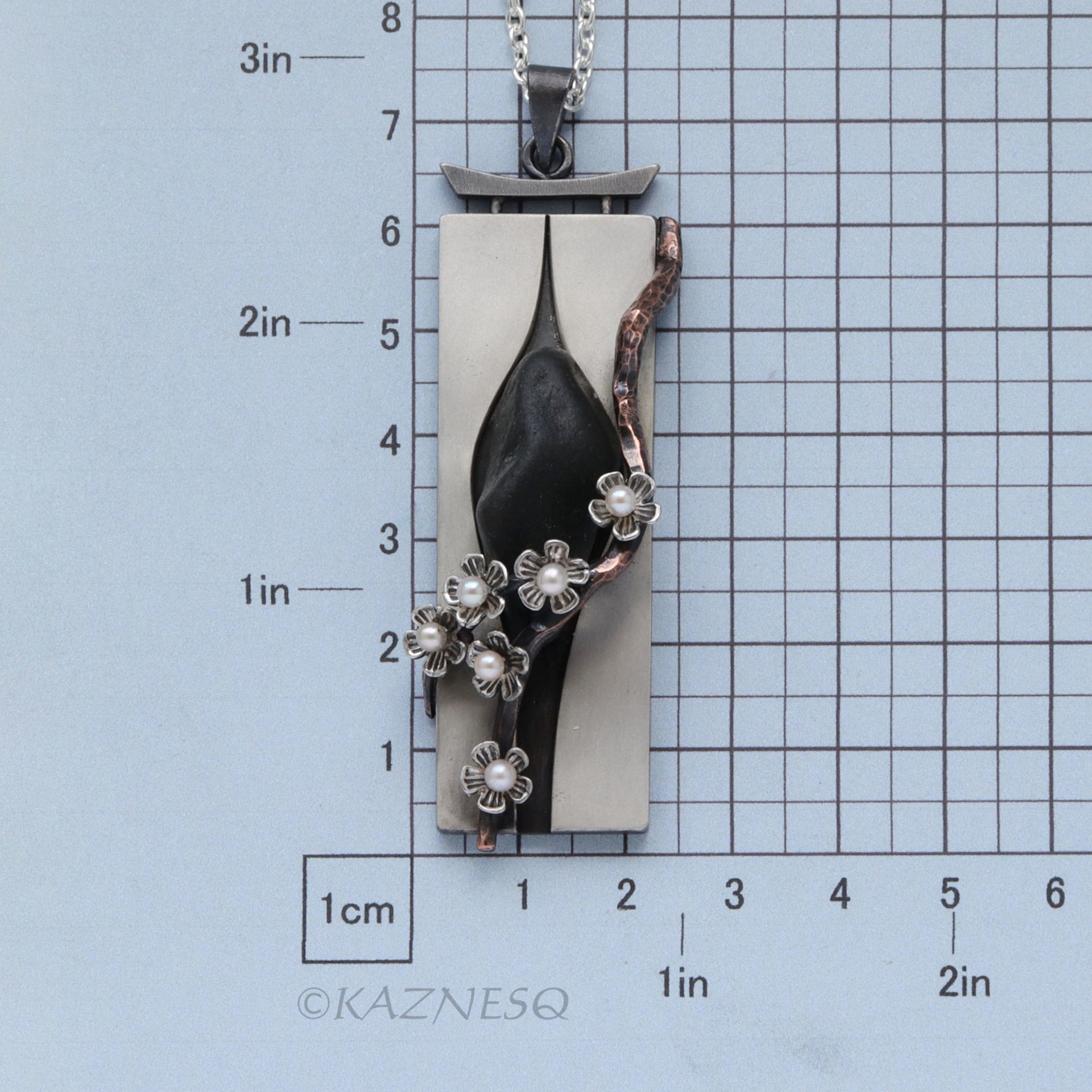 Wearable Sculpture: Plum Blossom Pendant with Real Stone and Akoya Pearls
