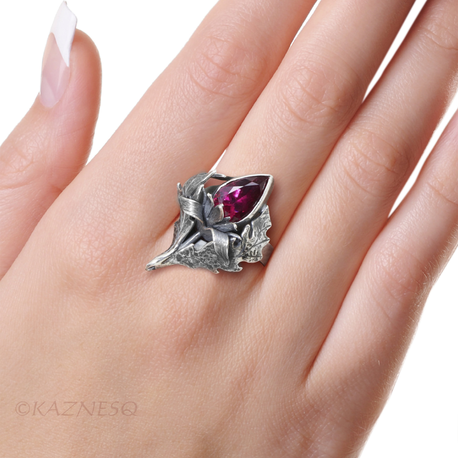 Jewelry That Speaks for You: Handmade Thistle Rubellite Set in Sterling Silver, Gothic Botanical Statement Pieces