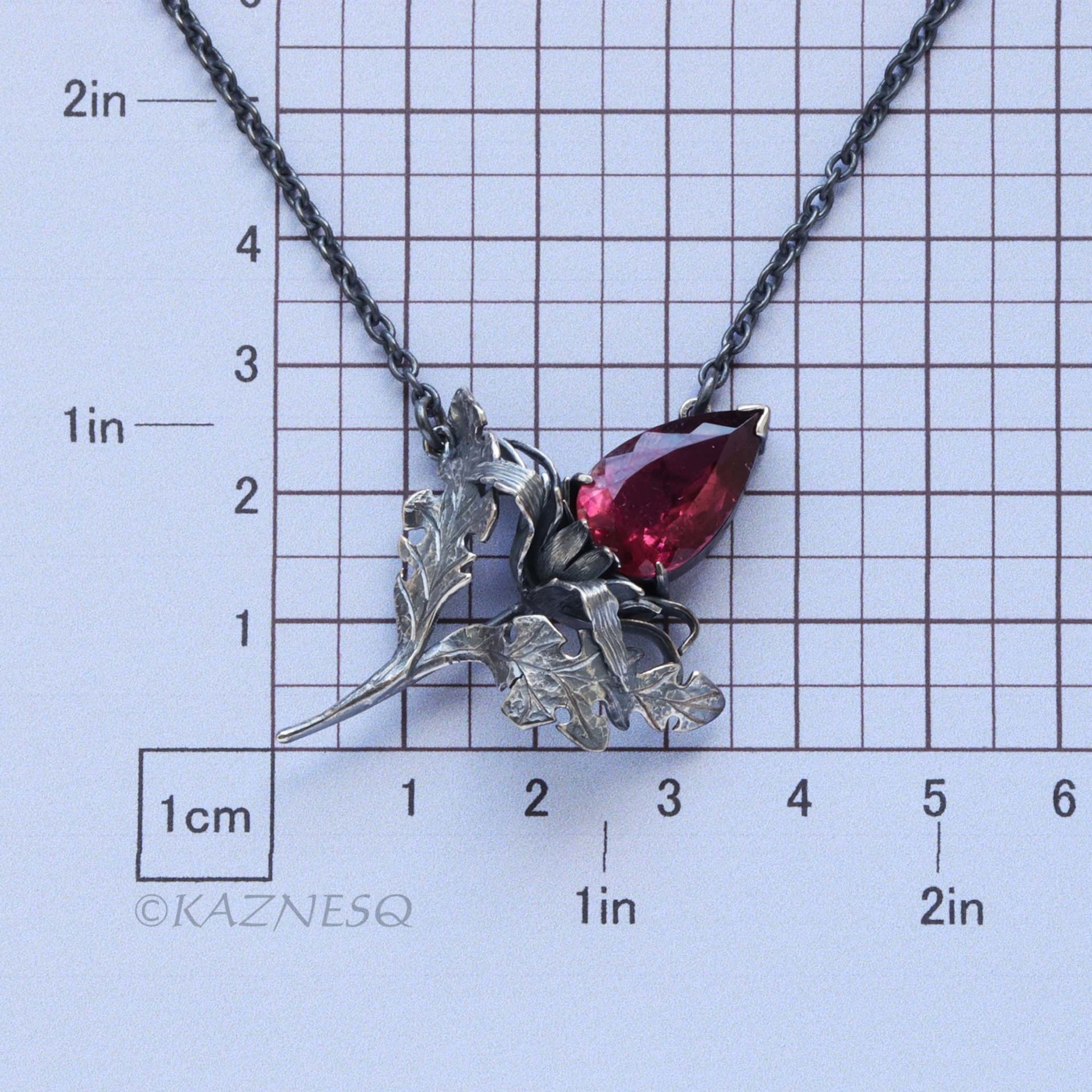 Jewelry That Speaks for You: Handmade Thistle Rubellite Set in Sterling Silver, Gothic Botanical Statement Pieces