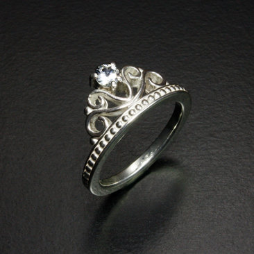 Made to order: Tiara motif white sapphire silver ring