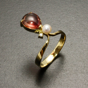 Bicolor tourmaline cab ring