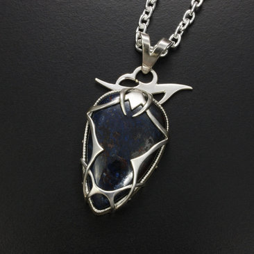 Azurite tribal tattoo silver pendant necklace