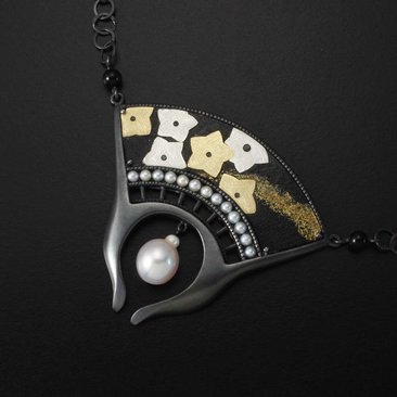 SOLD: Bellflower motif pendant with a baroque pearl