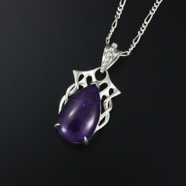 SOLD: Art Nouveau style pendant necklace, Sugilite pendant, silver pendant necklace