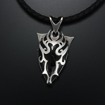 Tribal silver pendant necklace, black rutilated quartz pendant, oxidized silver