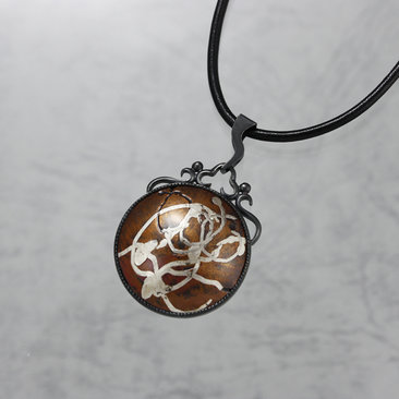 Keum Boo copper pendant, oxidized silver pendant, abstract line art pendant