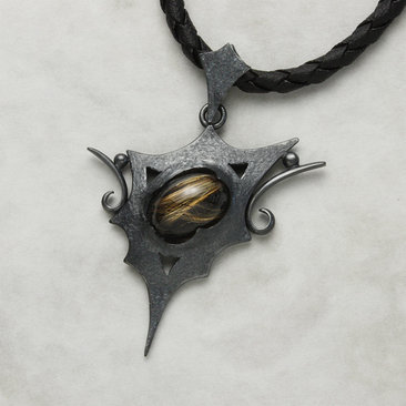 Goth golden rutilated quartz necklace, oxidized silver necklace