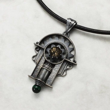 Art Deco style oxidized silver pendant necklace with a brown quartz you have nev