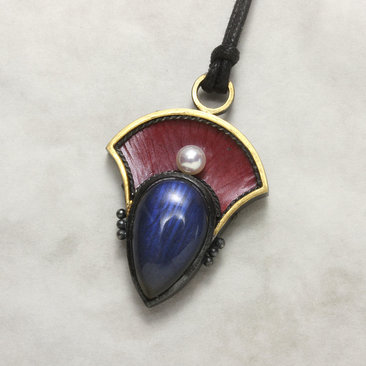 Blue labradorite and Jpanese red copper patina called Hido pendant necklace