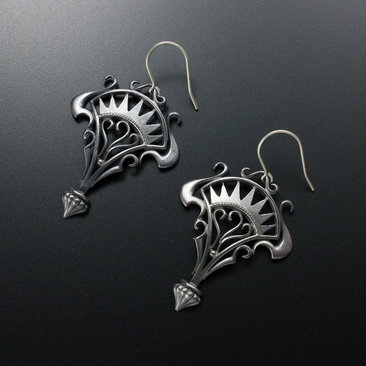 Oxidizes silver arch and scrolls earrings