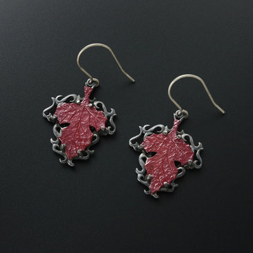 Red autumn leaf Goth taste oxidized silver Earrings.