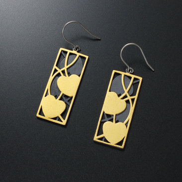 Art Nouveau gold leaf earrings of oxidized silver and Keum Boo