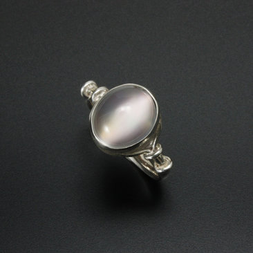 Oval rainbow color cats eye Moonstone silver ring.