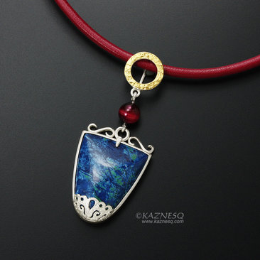 Azurite silver pendant necklace with lacy openwork