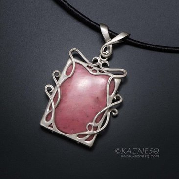 Pink stone Art Nouveau style silver pendant necklace
