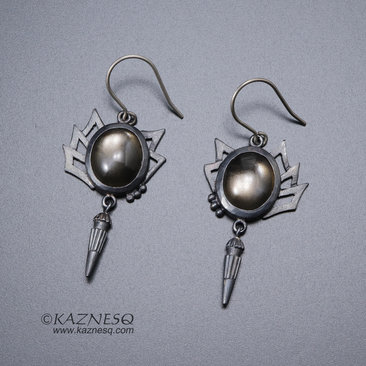 (C) KAZNESQ: Black moonstone oxidized silver goth taste earrings
