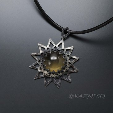 (C) KAZNESQ: Brown quartz oxidized silver star shape openwork goth pendant
