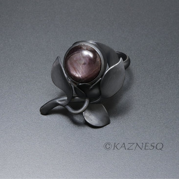 (C) KAZNESQ: Asterism brown stone nature inspired flower and leaf ring