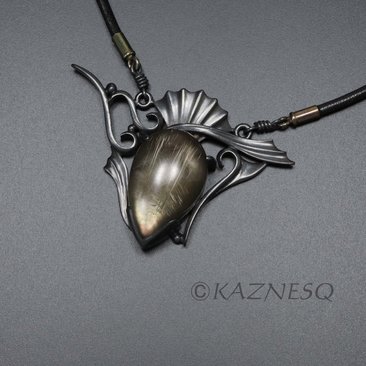 (C) KAZNESQ: Rutilated quartz oxidized silver Goth necklace
