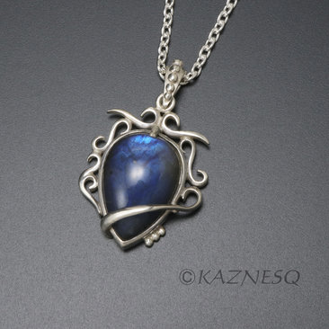 (C) KAZNESQ: Blue labradorite Art Nouveau style silver pendant necklace