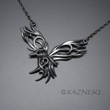 (C) KAZNESQ: Openwork raven oxidized silver necklace, Goth pendant, Vikings