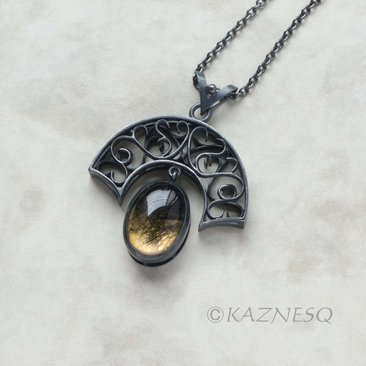 (C) KAZNESQ: Tourmaline quartz Art Nouveau style arch pendant necklace