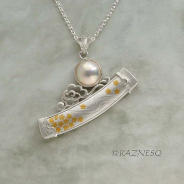 (C) KAZNESQ apanese samurai sword mabe pearl Keum Boo silver necklace