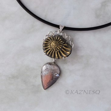 (C) KAZNESQ: Ammonite fossil pyrite silver pendant necklace