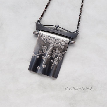 (C) KAZNESQ: Japanese Kimono motif Keum Boo silver necklace