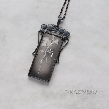 (C) KAZNESQ: Art Nouveau style rectangle wild grape Keum Boo necklace