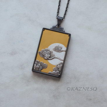 (C) KAZNESQ: Asian clouds and the sun motif gold and silver Keum Boo necklace