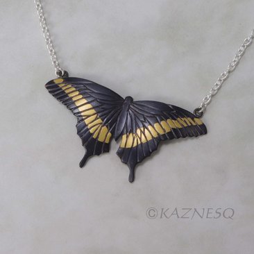 (C) KAZNESQ: Keum Boo and Japanese iroage patina shakudo swallowtail necklace