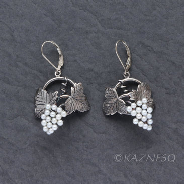 Grape leaves and fruits oxidized silver earrings with Lever-Back Ear Wires
