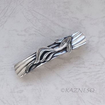 (C) KAZNESQ: Silver Barrette of sculptural KOI fish
