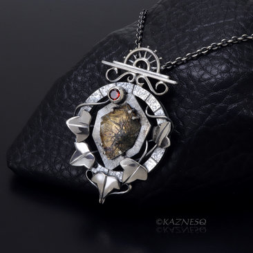 (C) KAZNESQ: Black Tourmaline Quartz lined with Gold Foil Oxidized Silver Clock